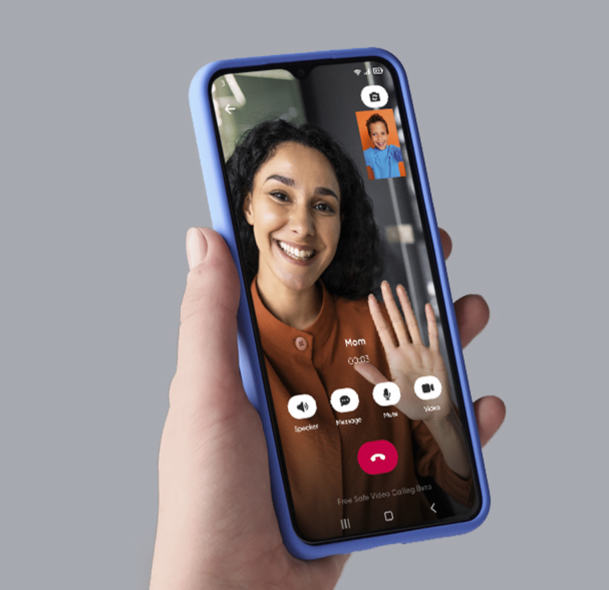 A gabb phone receiving a video call from mom throught Gabb Messenger